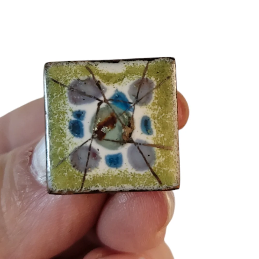 Vintage Enameled Square Screw Back Earrings